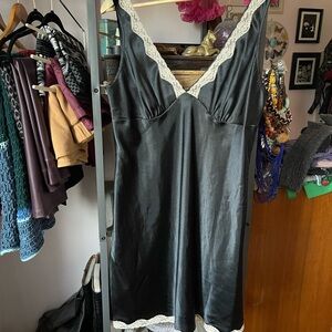 Victoria's Secret Black Chemise with Cream Lace